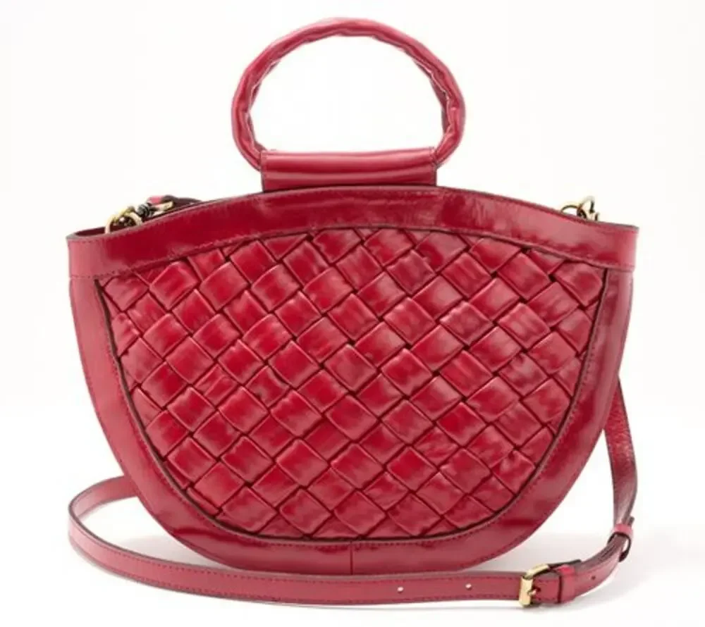 Patricia Nash Leather Ossi Satchel with Crossbody Strap Ruby Red